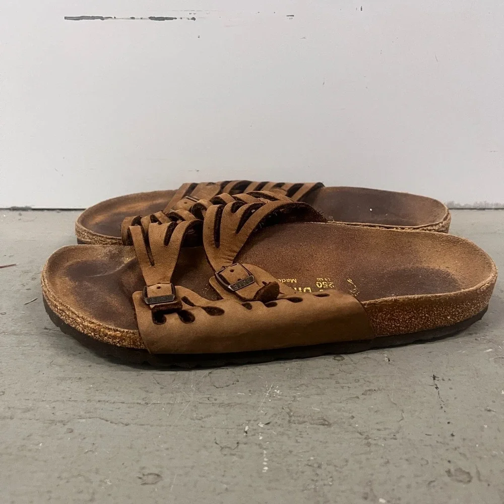 Birkenstock Granada Sandals Unisex M6/W8 Brown Leather Open Toe Slip On Slide - Picture 5 of 8